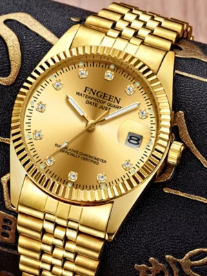 Men's Gold Quartz Watch Waterproof Classic Stainless Steel Business Gift
